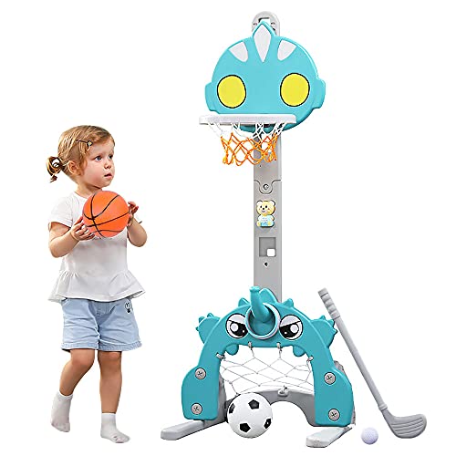 Canasta de Baloncesto para Niños, Soporte de Baloncesto para niños con Juego de fútbol y Golf, Juego de Canasta de Baloncesto para Interiores y Exteriores, Mejor Regalo para Bebés