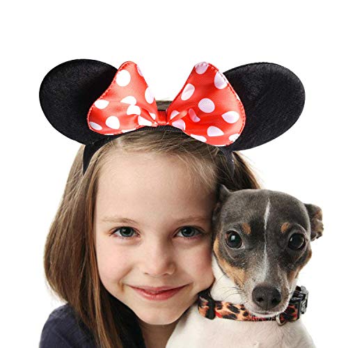 Carnavalife Pack 12 Diademas de Orejas de Mouse Ratón Minnie y Mickey con Puntos Blancos, Fiestas de disfraz para Cosplay, Accesorios de DIY para Cumpleaños (RHP-14*12)