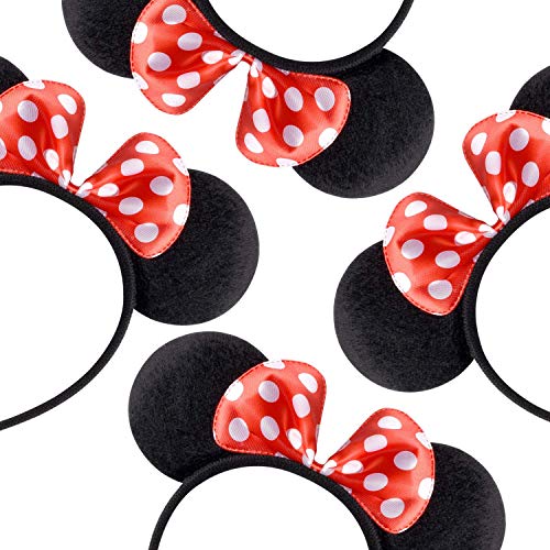 Carnavalife Pack 12 Diademas de Orejas de Mouse Ratón Minnie y Mickey con Puntos Blancos, Fiestas de disfraz para Cosplay, Accesorios de DIY para Cumpleaños (RHP-14*12)