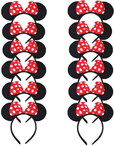 Carnavalife Pack 12 Diademas de Orejas de Mouse Ratón Minnie y Mickey con Puntos Blancos, Fiestas de disfraz para Cosplay, Accesorios de DIY para Cumpleaños (RHP-14*12)