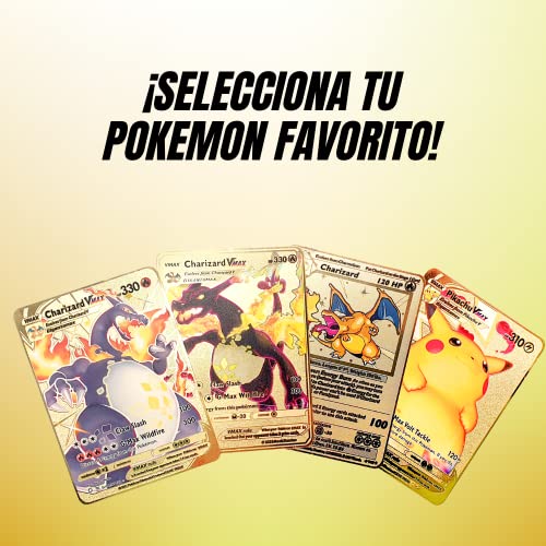 Carta Pokémon Dorada Coleccionable. Tarjeta Pokémon Metálica No-Oficial Enchapada en Oro Especial. Metal Golden Pokémon Card. Cartas Pokemon VMAX, DX, GX.