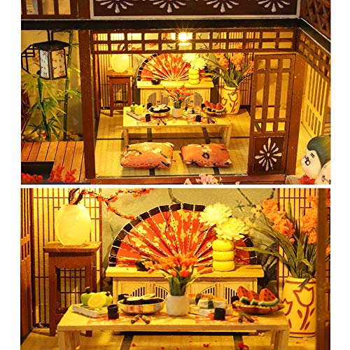 Casa de muñecas de estilo japonés en miniatura con muebles, casa de muñecas de madera DIY con luz LED, escala 1:24 para regalo de cumpleaños