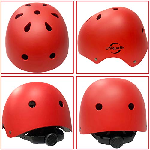 Casco Ajustable para niños y Equipo de protección, Cascos y Almohadillas para Bicicletas para niños pequeños, Rodilleras, Coderas y muñequeras (Red, M(8-13years Old))