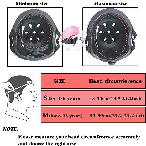 Casco Ajustable para niños y Equipo de protección, Cascos y Almohadillas para Bicicletas para niños pequeños, Rodilleras, Coderas y muñequeras (Red, M(8-13years Old))