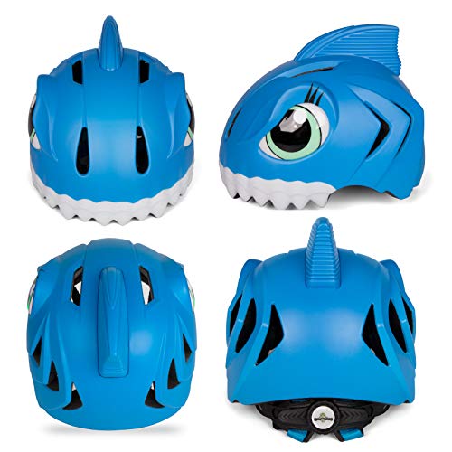 Casco de bicicleta infantil 3D Shark Animal para niños, niños y niñas, para bicicleta, scooter, monopatín y bicicleta, con certificado CE (49-55 cm) (azul)