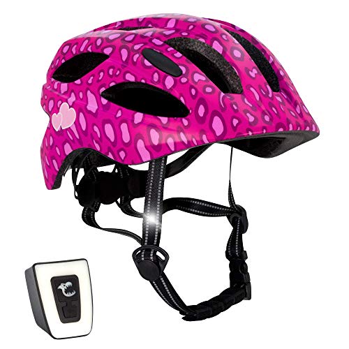 Casco de Bicicleta para niños Ajustable de tamaño Infantil a Juvenil | Tamaño 54-58 | Precioso Casco de Bicicleta para niños y niñas | Luz LED incorporada Recargable | Homologado por la CE