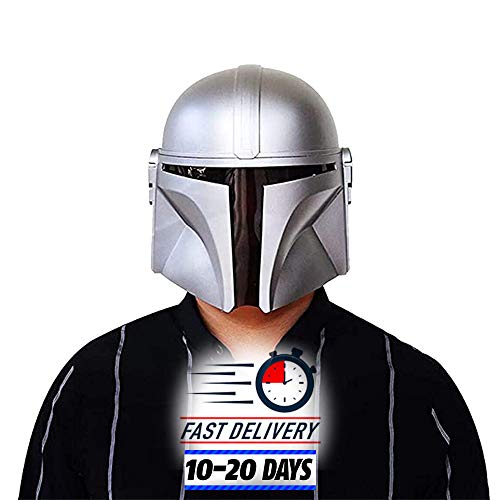 Casco Mandalorian SW Inyección Moldeado Modelo Mascarilla de PVC Duro Adulto Halloween Cosplay Accesorios de disfraz de lujo Merchandise (Plata)