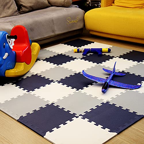 CCLIFE 36 Piezas Alfombra Puzzle para Niños Goma Espuma Suave Eva alfombras Alfombra Puzzle para Niños Bebe Infantil, Color:18pcs, Azul, Blanco y Gris