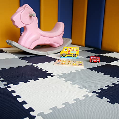 CCLIFE 36 Piezas Alfombra Puzzle para Niños Goma Espuma Suave Eva alfombras Alfombra Puzzle para Niños Bebe Infantil, Color:18pcs, Azul, Blanco y Gris