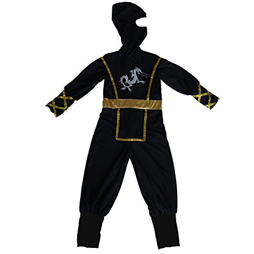 Cesar - Traje Ninja Disfraz Completo para niños de 5-7 años, 116 cm, color negro y oro (F516-002)