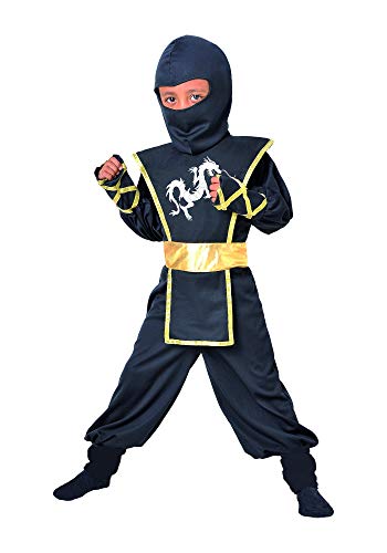 Cesar - Traje Ninja Disfraz Completo para niños de 5-7 años, 116 cm, color negro y oro (F516-002)