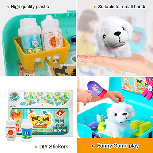 CestMall Juego de Cuidado de Mascotas Mascotas Juego de imaginación Juego de Juguetes con Mochila 16pcs Juguetes Maletín de peluquería Canina con Accesorios y Perrito para 3+ años niños