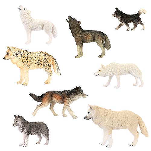 CestMall Wolf Toys Figures 8Pcs, Animal Toys Wolf Figurines Zoo Pack, Figuras realistas Dibujadas a Mano, Colección y exhibiciones geniales Edades de 3 4 5 Niños y niñas Niños