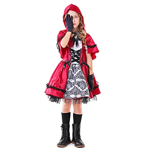 CGBF-Disfraz de Cosplay Infantil Caperucita Roja para Niñas Carnaval de Halloween Fiesta de Disfraces Disfraces de Escenario de Cuento de Hadas,Rojo,8 Years