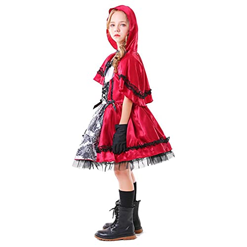 CGBF-Disfraz de Cosplay Infantil Caperucita Roja para Niñas Carnaval de Halloween Fiesta de Disfraces Disfraces de Escenario de Cuento de Hadas,Rojo,8 Years