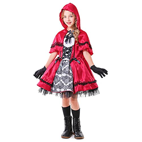 CGBF-Disfraz de Cosplay Infantil Caperucita Roja para Niñas Carnaval de Halloween Fiesta de Disfraces Disfraces de Escenario de Cuento de Hadas,Rojo,8 Years