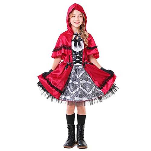 CGBF-Disfraz de Cosplay Infantil Caperucita Roja para Niñas Carnaval de Halloween Fiesta de Disfraces Disfraces de Escenario de Cuento de Hadas,Rojo,8 Years