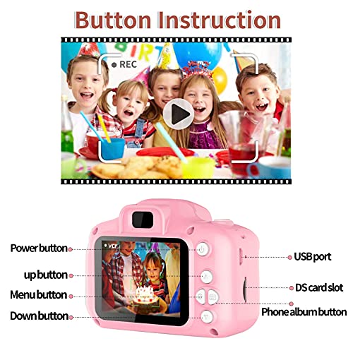 CHENAN Cámara Digital para Niños 1080P Cámara de Fotos para Niños Juguete Regalos Ideales para Niños Niñas de 3-10 Años con Tarjeta de Memoria Micro SD 32GB (Rosa)