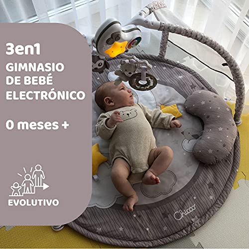 Chicco Enjoy Colours, Gimnasio para Bebés 3en1 Beige, Juguete Multifunción Electrónico con Alfombra de Juegos, Estrella Proyector, Luz Nocturna Extraíble y Música Relajante – Juguetes Bebé 0+ Meses