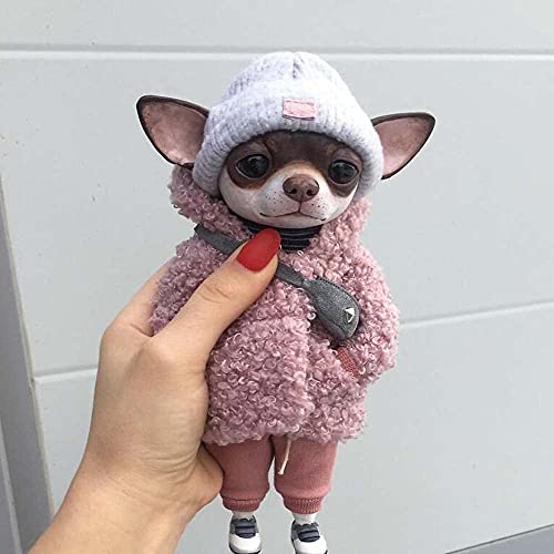 Chihuahuas Clay Fashionable Animal Doll Sculptures, Resin Standing Puppy Doll Plush Toy for Women/Men