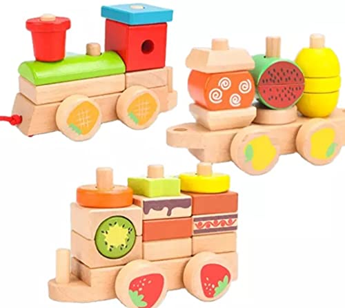 CHLOENCE Método Montessori, tren Plus con formas geométricas para apilar 43 x 10 x 8 cm