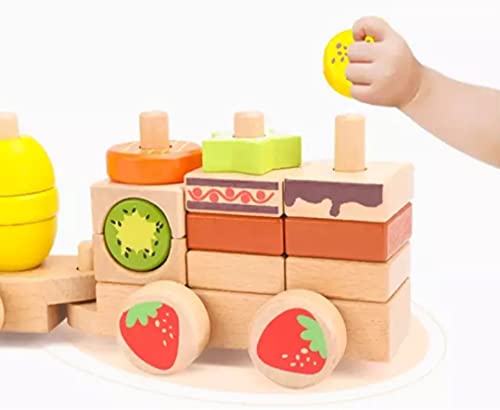 CHLOENCE Método Montessori, tren Plus con formas geométricas para apilar 43 x 10 x 8 cm