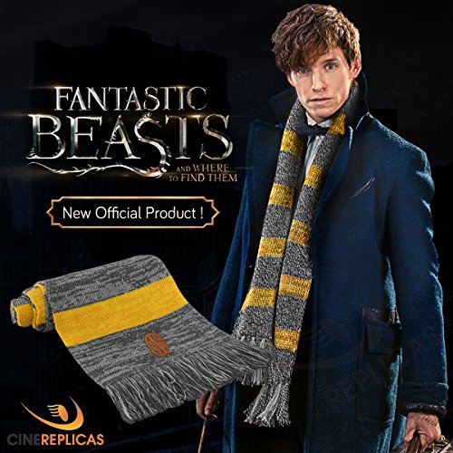 Cinereplicas - Animales Fantásticos - Bufanda - Ultra Suave - Newton Scamander - Licencia Oficial - 190 cm - Gris y Amarillo