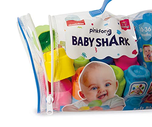 Clementoni-17428 - Bolsa Baby Shark - construcciones blanditas para bebé a partir de 6 meses