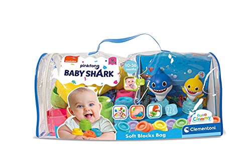 Clementoni-17428 - Bolsa Baby Shark - construcciones blanditas para bebé a partir de 6 meses