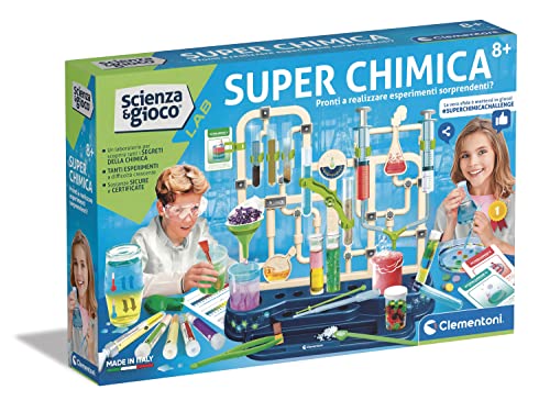 Clementoni Juego Lab-Extra Química, Kit de experimentos Ciencia, Laboratorio científico 8 años, Manual en Italiano, Multicolor, 19252