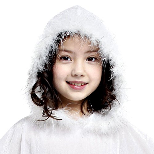 Cloudkids Capa con Capucha Disfraz de Halloween para Niñas Niños,Elfo Capa de Princesa Disfraz de Bruja para Halloween Fiesta para Infantiles Niñas, Color Blanco (3-4 años)