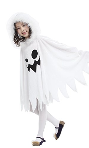 Cloudkids Capa con Capucha Disfraz de Halloween para Niñas Niños,Elfo Capa de Princesa Disfraz de Bruja para Halloween Fiesta para Infantiles Niñas, Color Blanco (3-4 años)