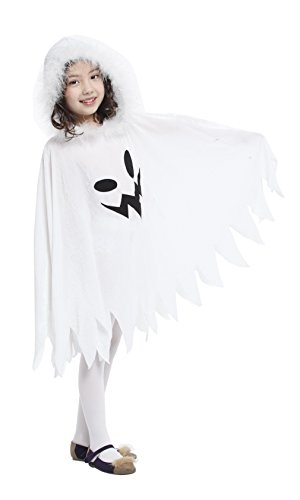 Cloudkids Capa con Capucha Disfraz de Halloween para Niñas Niños,Elfo Capa de Princesa Disfraz de Bruja para Halloween Fiesta para Infantiles Niñas, Color Blanco (3-4 años)