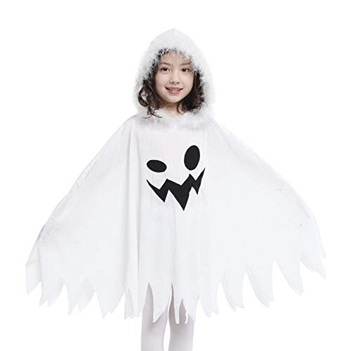 Cloudkids Capa con Capucha Disfraz de Halloween para Niñas Niños,Elfo Capa de Princesa Disfraz de Bruja para Halloween Fiesta para Infantiles Niñas, Color Blanco (3-4 años)