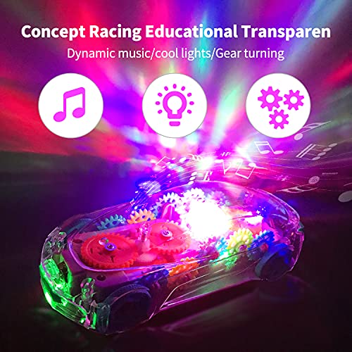 Coche de Juguete con Luces y Música Coche Infantil Transparente Concepto de Engranaje Educativa Regalo Juguetes para Bebe Niños 1-6 años