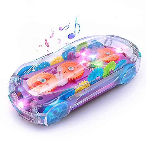 Coche de Juguete con Luces y Música Coche Infantil Transparente Concepto de Engranaje Educativa Regalo Juguetes para Bebe Niños 1-6 años