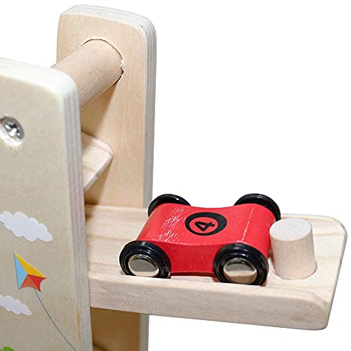 Coche de Pista de Madera | Haga Clic en Clark Race Car con 4 Coches | Coche de Juguete de rampa para Regalos de cumpleaños para niños (Forêt)