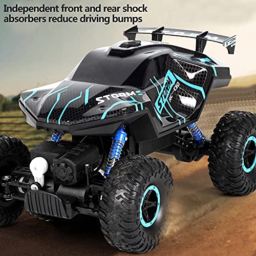 Coche Teledirigido para Niños, RCCBOOST 4WD Spray Coche Juguete Todoterreno de Alta Velocidad 20km/h| Luz LED Fresca | 2 Baterías Recargables | Coche Juguete Regalo para niños 6 a 12 años (Azul)