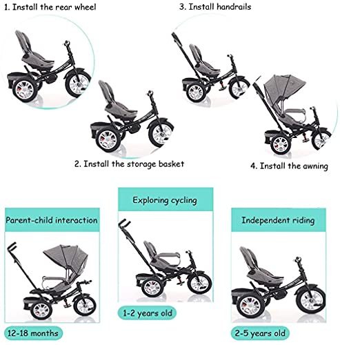 Cochecito 3-en-1 Cochecito de bebé Cochecito de triciclo Bicicleta de acero al carbono Título de niños con embrague y arnés de seguridad Carro de niños carrito de 1 a 5 años