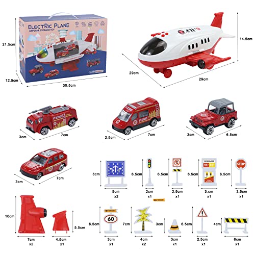 Coches de Juguetes Bomberos Aviones de Juguete para Niños 4 Aleación Camión De Bomberos Educativos Avión de Juguete Educativo Temprano Regalos con Música Y Luz para Niños Niñas 3 4 5 6 Años