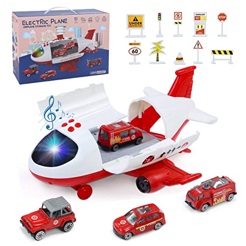 Coches de Juguetes Bomberos Aviones de Juguete para Niños 4 Aleación Camión De Bomberos Educativos Avión de Juguete Educativo Temprano Regalos con Música Y Luz para Niños Niñas 3 4 5 6 Años