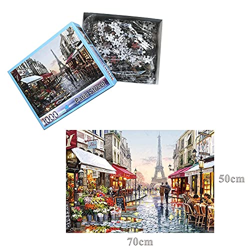 CofunKool Jigsaw Puzzles París Flor Calle Torre Eiffel 1000 Piezas Puzzle para Adultos, Multicolor, 70 x 50 cm