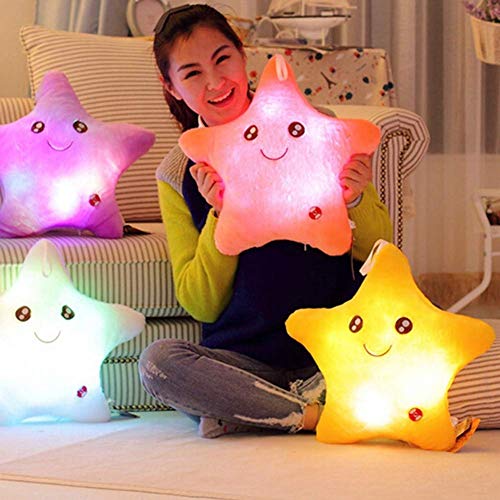 Cojín de peluche con luz LED, estrella de peluche, suave, muñeca para niños, novia, cojín para la espalda, decoración del hogar, juguete para Navidad, regalo de cumpleaños, color blanco