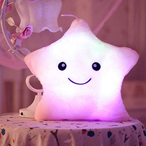 Cojín de peluche con luz LED, estrella de peluche, suave, muñeca para niños, novia, cojín para la espalda, decoración del hogar, juguete para Navidad, regalo de cumpleaños, color blanco