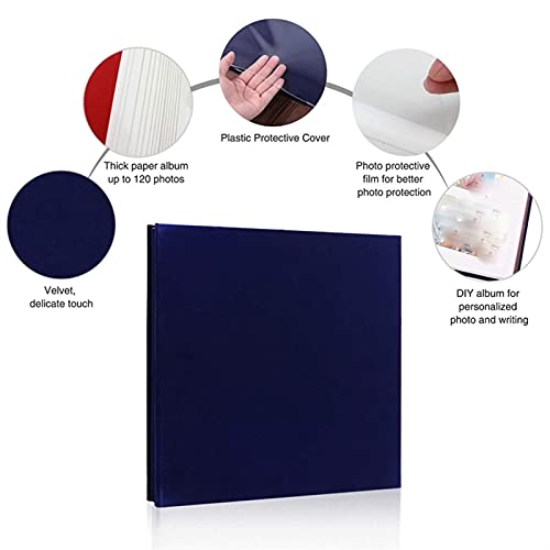 Colección de álbumes Blue Photo Album Scrapbook Tercera de terciopelo Páginas gruesas con película protectora Guardar imágenes de forma permanente, la mejor opción de regalo Empresa de bodas, familia,