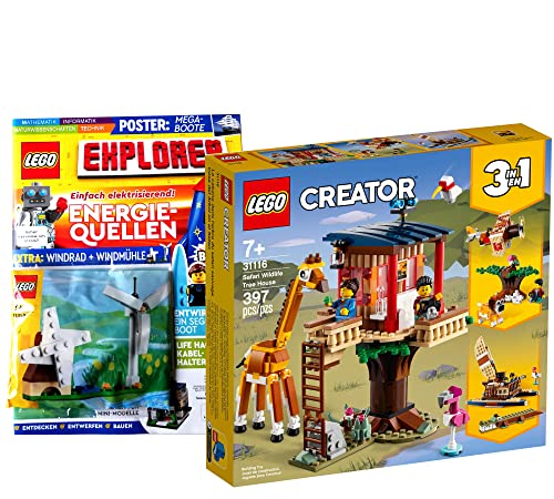 Collectix Lego Set Creator 31116 Safari 3 en 1 - Casa de árbol de safari y cuaderno Explorer n.º 10 (aceracercos, conocimientos), incluye bolsa de plástico con energía eólica 11952