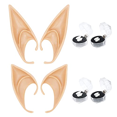 Colmanda 2 Pares Orejas de Elfo + 4 Pares Dientes de Vampiros, Orejas de Elfo Latex Elf Ear Divertido Orejas de Elfo Fiesta de Halloween Disfrazar para Cosplay Halloween Carnaval