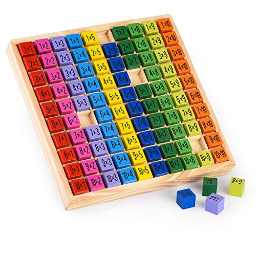 colmanda Tabla de Multiplicación, Juego Tablas de Multiplicar Tablas Multiplicar Juegos Matematicos, 10 * 10 ábaco de Madera Matemáticas Educativos Juguetes para Niños Juguetes (A)