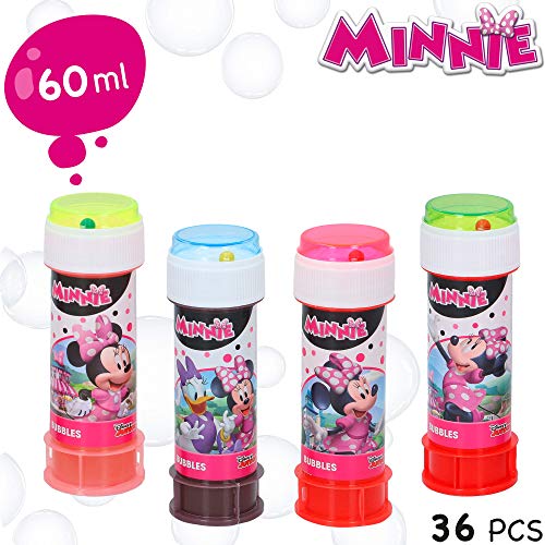 ColorBaby - Caja 36 pomperos, pompero Minnie, 60 ml, pomperos para niños, regalos cumpleaños niños, minnie mouse, decoración cumpleaños minnie, infantil, juguete burbujas jabón