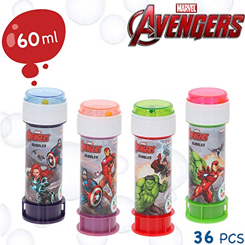 ColorBaby - Pack 36 pomperos de jabón, pompero Avangers, 60 ml, pomperos superhéroes, pompas de jabón niños, juguetes Avangers, regalos niños, pomperos baratos